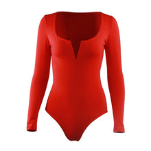 Load image into Gallery viewer, Autumn Winter Sexy Body Suit Top Club Women Bodysuits V-neck Skinny Long Sleeve Jumpsuit Rompers White Black Outfits Party M0553