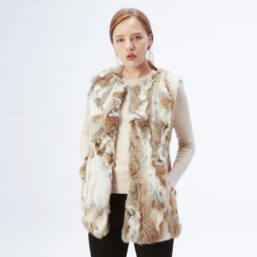 ETHEL ANDERSON Women Real Rabbit Fur Vest Genuine Fur Coats For Laides Fur Vest Gilet Long Style Coat Outwear gilet