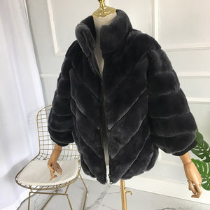 CNEGOVIK 2018 winter short rabbit fur real fur batwing coat short real fur coat womens Winter