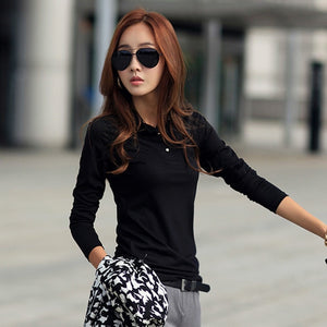 Spring Autumn Winter Casual Polo Women New Long Sleeve Slim Polos Mujer Black White Red Women Tops For Lady Polo Shirt Female